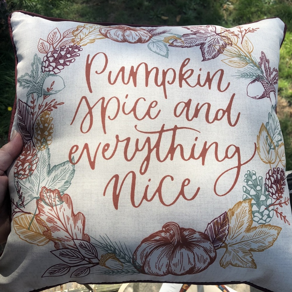 Fall Decor Pillow 16 x 16 Indoor Outdoor Pillow, Pumpkin Spice Fall Leafs